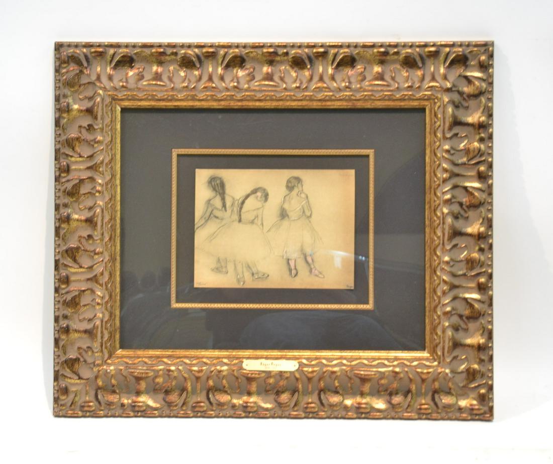EDGAR DEGAS "TROIS DANSEUSES" LITHOGRAPH: EDGAR DEGAS ORIGINAL OFF SET LITHOGRAPH , NUMBERED 15/60 , ca, 1922 , SIGNED IN PLATE , PUBLISHED BY DEMOTTE - 7 1/2" x 9 1/2" ; 28" x 24" FRAMED