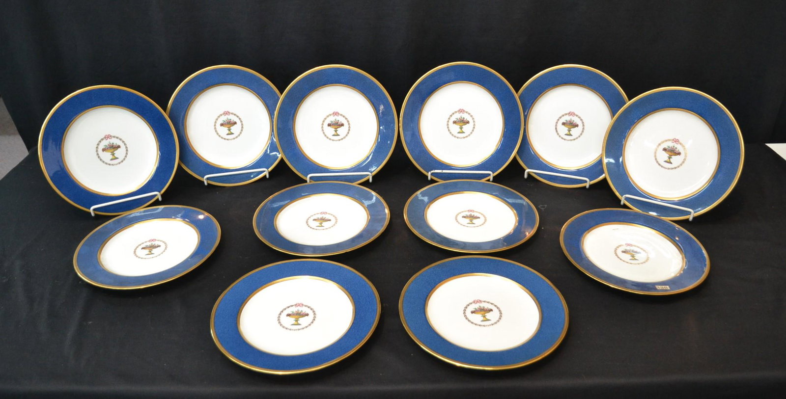 (12) SPODE PORCELAIN DINNER PLATES WITH: FLORAL BASKET MEDALLION - 10" x 6 1/2" x 7 1/2"