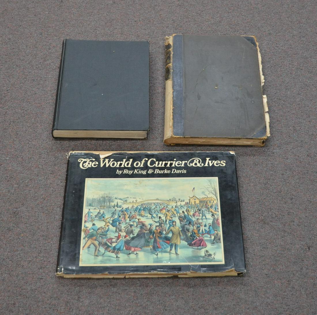 (3) ANTIQUE BOOKS & NEWSPAPERS INCLUDING: ANTIQUE NEWSPAPER BOOKS - FULL YEAR OF 1875 HARPERS WEEKLY NEWSPAPER / FORTUNE INDEX NEWSPAPER JANUARY - JUNE 1939 / THE WORLD OF CURRIER & IVES BOOK ,BY ROY KING & BURKE DAVIS , WITH PRINT PLATES - 1
