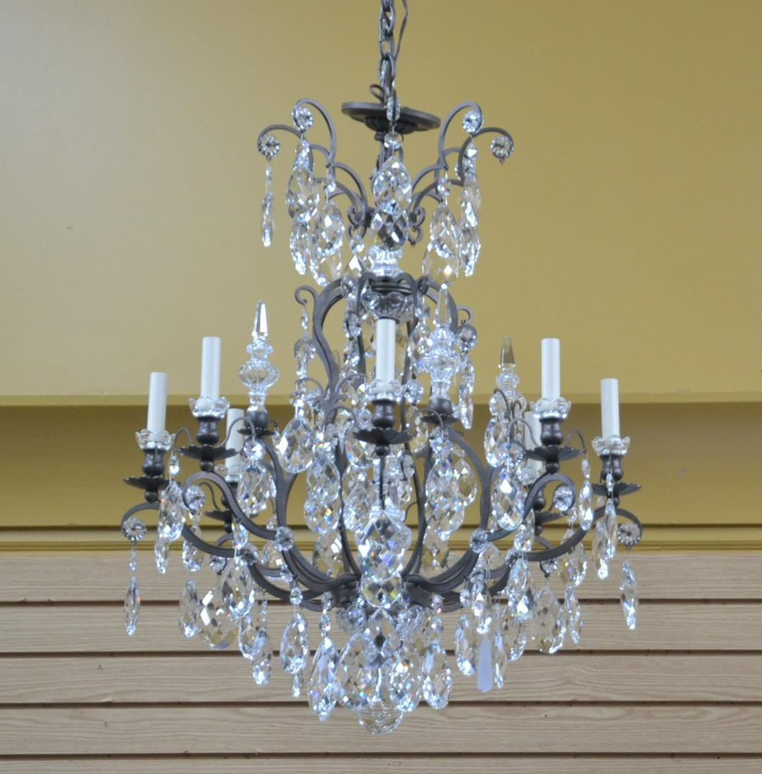 SCHONBECK , 8-LIGHT "RENAISSANCE" CHANDELIER: SCHOBECK CRYSTAL BIRDCAGE CHANDELIER WITH CRYSTAL PERFUMERS - 26" x 29"