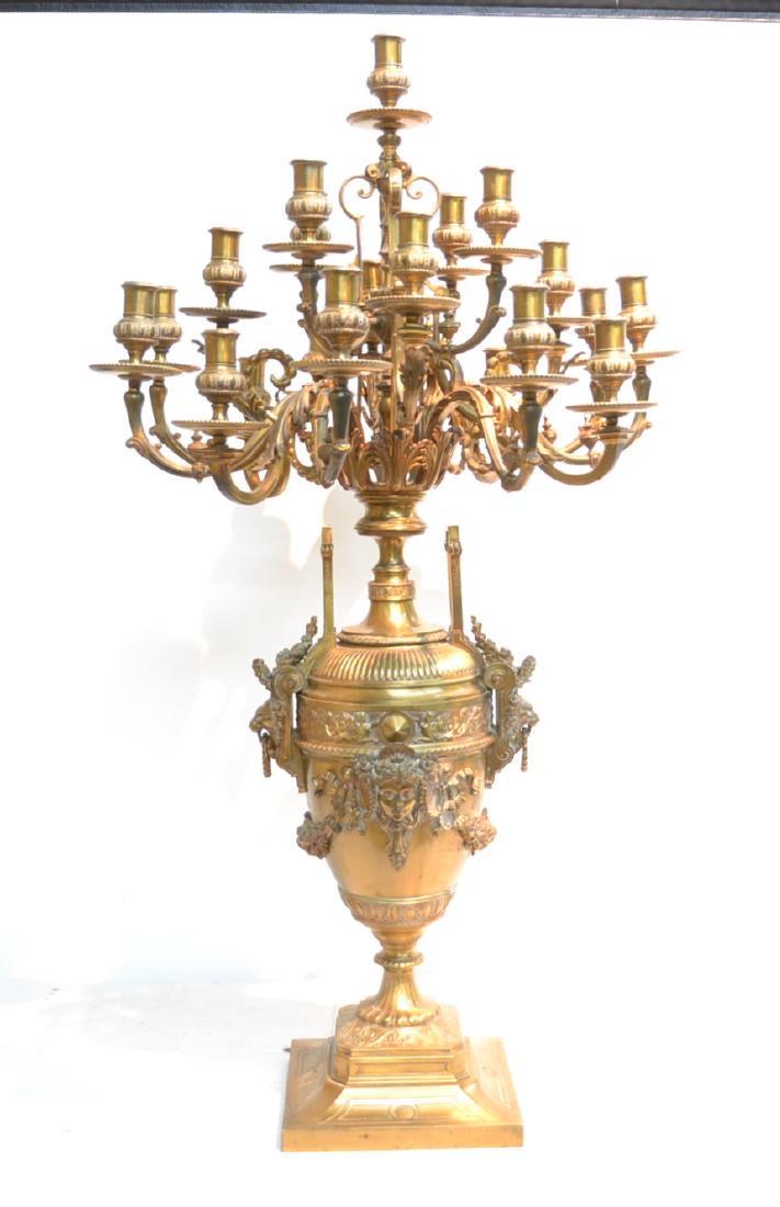 A. VILDIEU , PARIS , LARGE 44" FRENCH BRONZE: CANDELABRA WITH (20) LIGHTS LION HEAD DROP RING HANDLES , GARLANDS & MASKS , SIGNED A. VILDIEU , PARIS -24" x 44"
