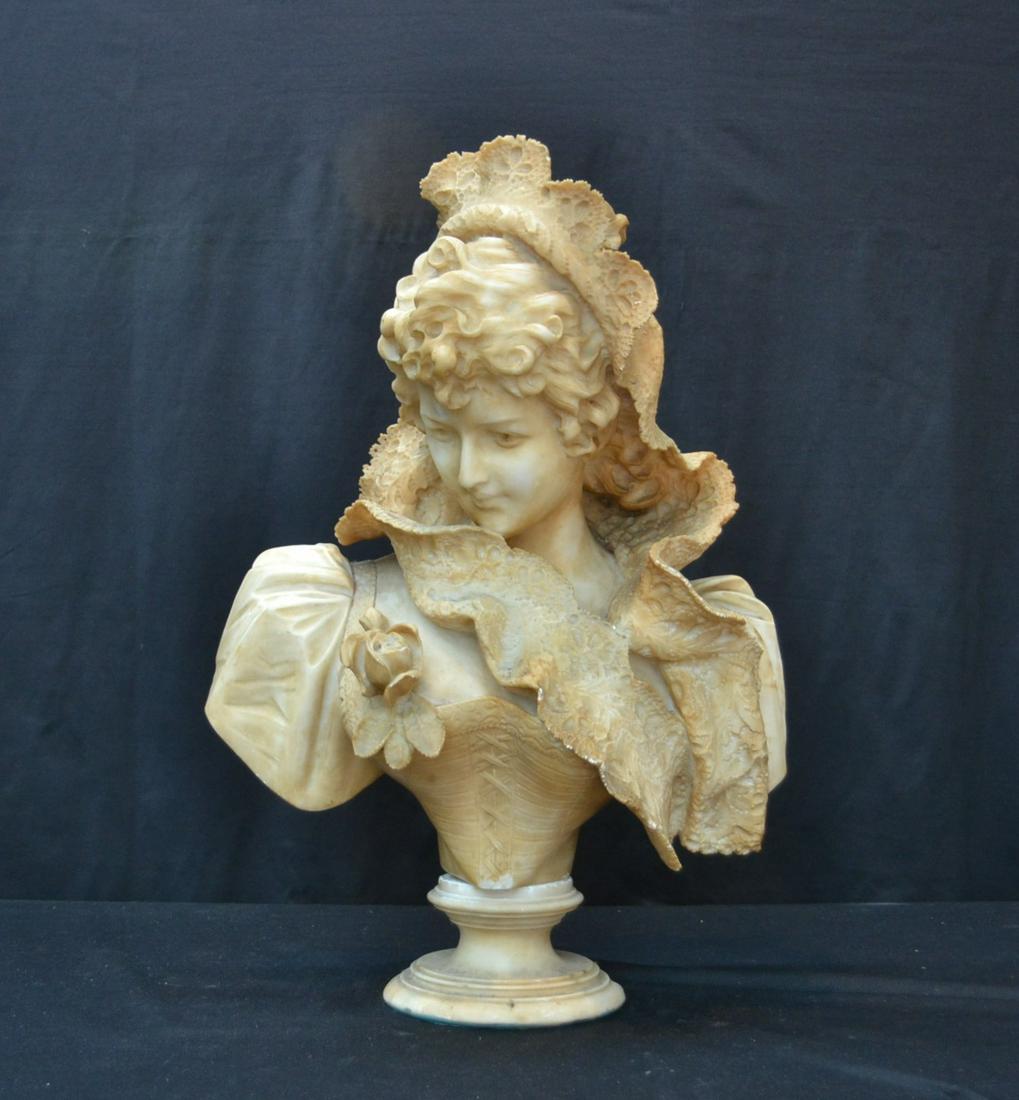 CIPRIANI ,LARGE CARVED ALABASTER BUST OF WOMAN: SIGNED CIPRIANI (HAS FEW CHIPS) 18" x 11" x 27"
