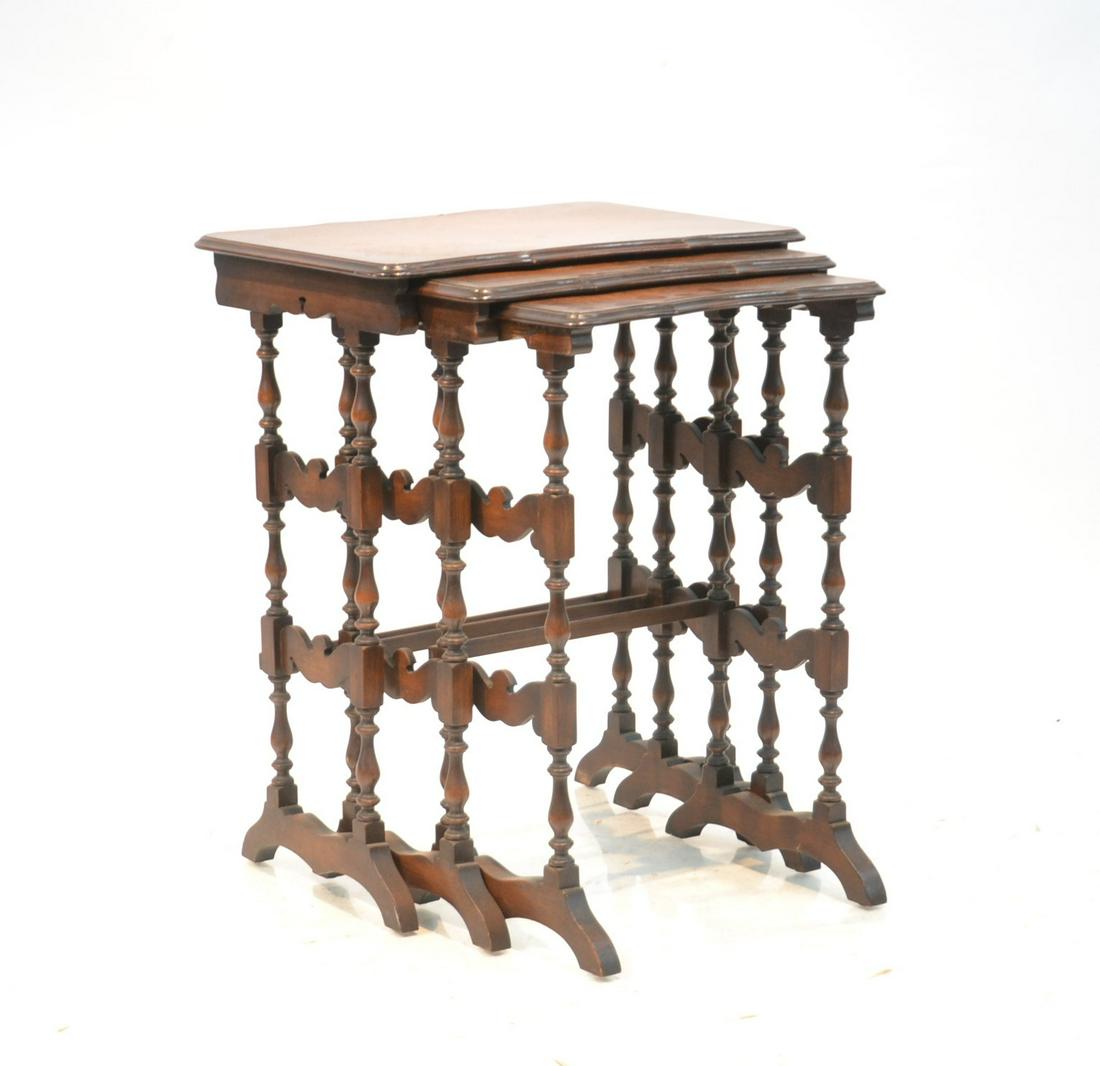 3-STACK MAHOGANY NESTING TABLES: 19 1/2" x 13 1/2" x 25"