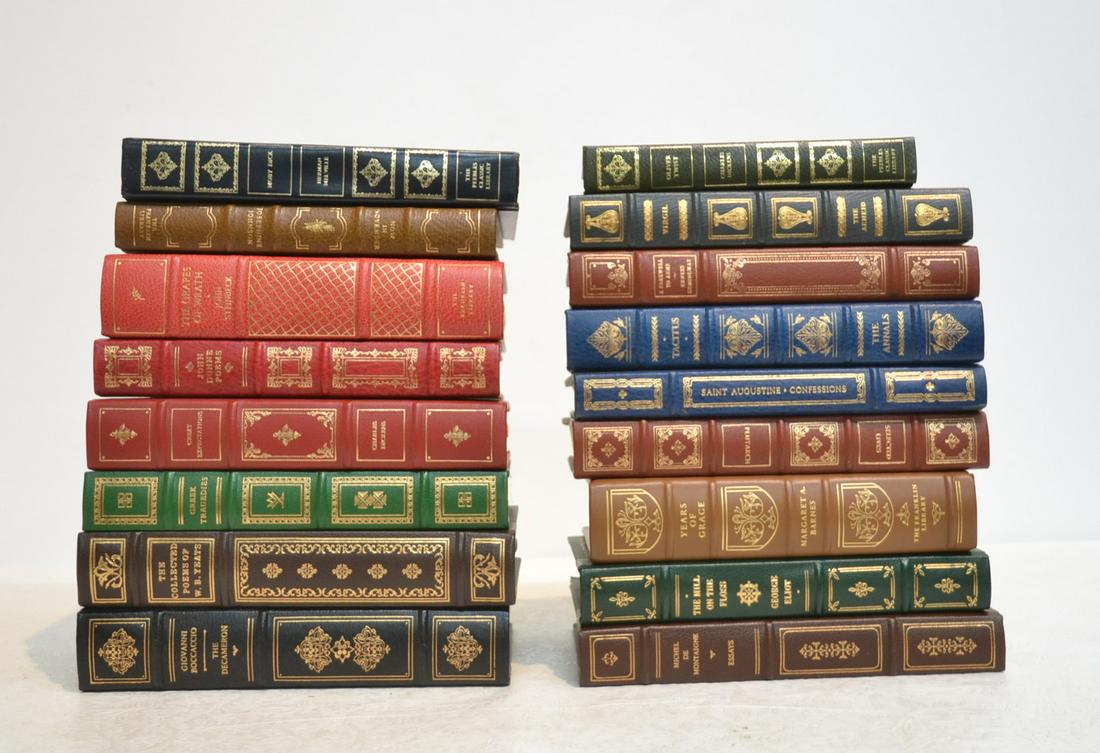 (17) LEATHER BOUND BOOKS INCLUDING: GREAT EXPECTATIONS , MOBY DICK, GREEK TRAGEDIES, THE GRAPES OF WRATH, OLIVER TWIST & MORE
