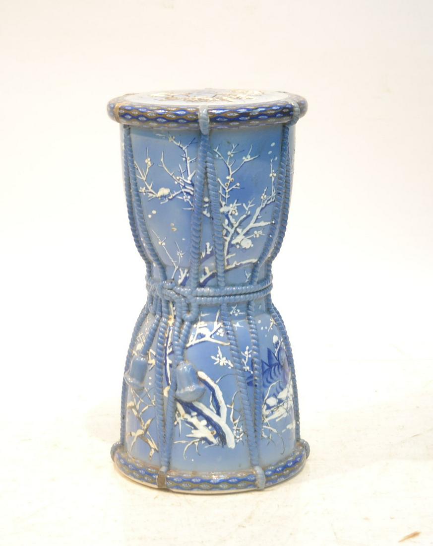 CHINESE PORCELAIN DRUM FORM PLANT STAND: SIGNED - 10" x 19"