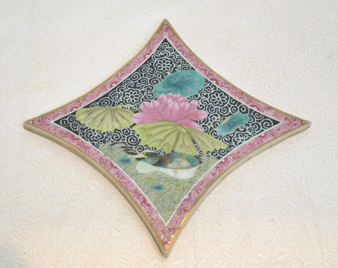 CHINESE PORCELAIN TILE WITH DUCK: 7 3/4" x 7 3/4"