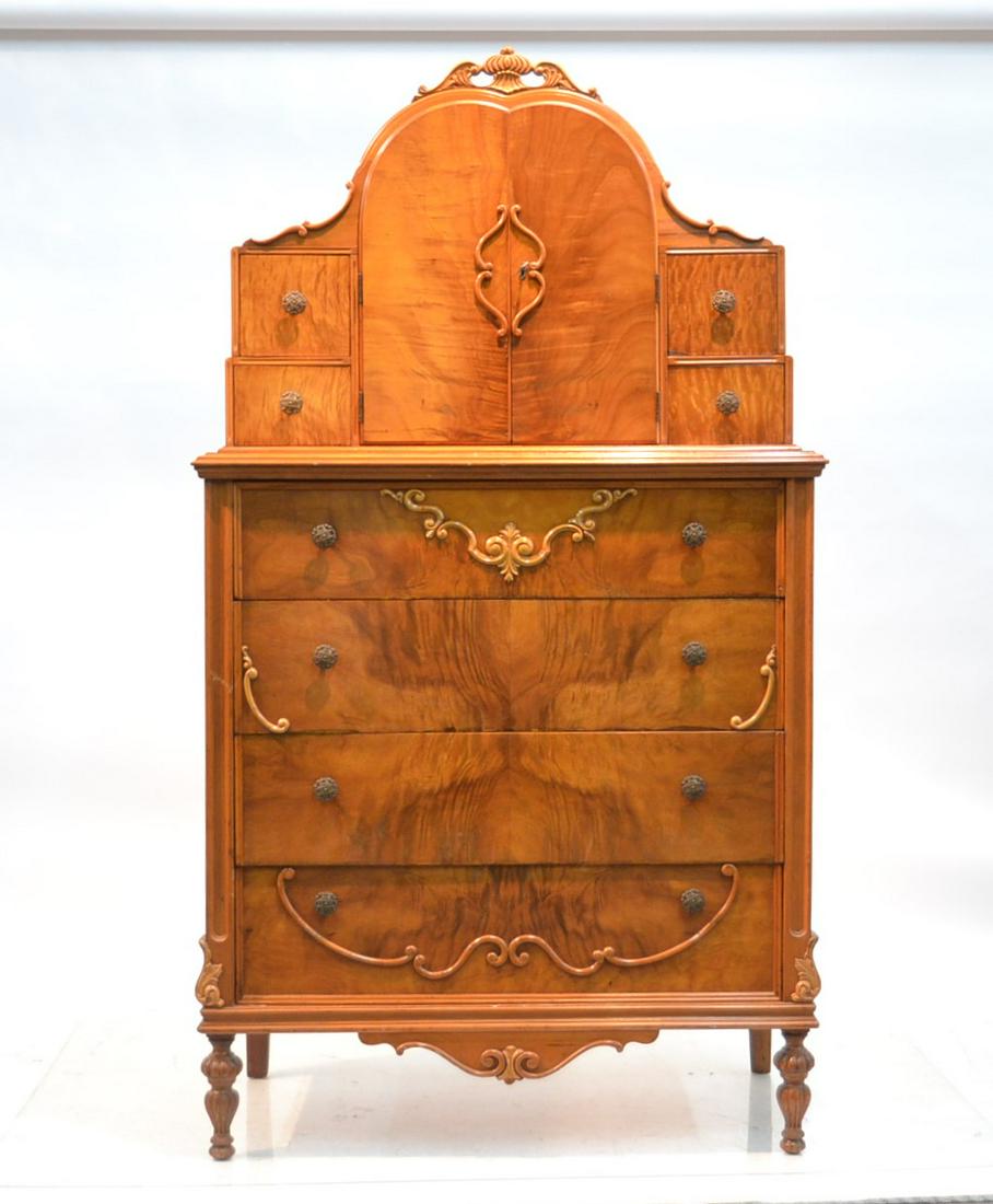 ART DECO MAHOGANY HI CHEST: 38" x 21" x 67"