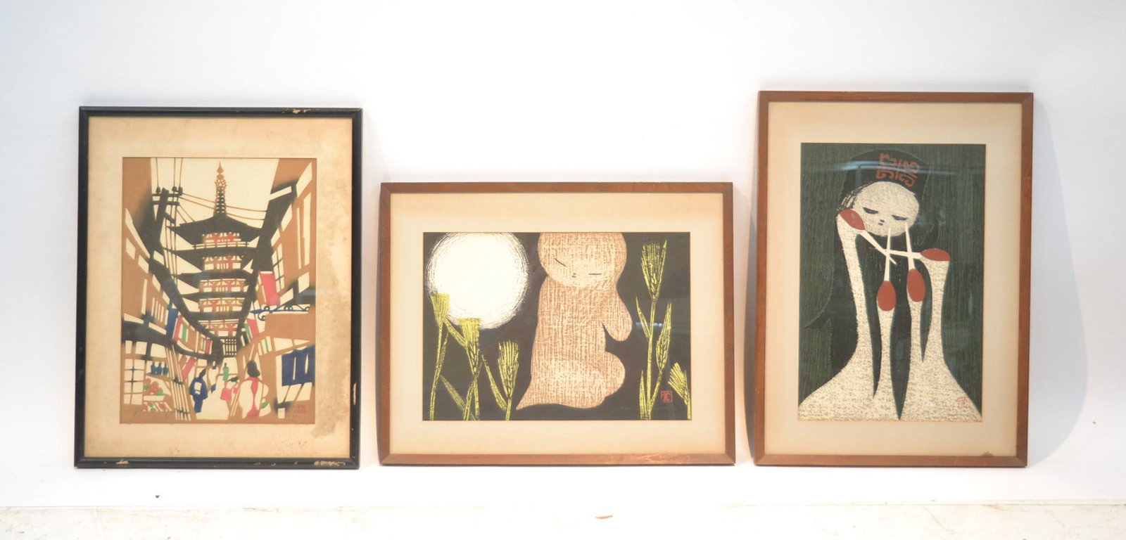 (3) KAORU KAWANO , JAPANESE WOOD BLOCK PRINTS: KAORU KAWANO (JAPANESE , 1916-1965) WOOD BLOCK PRINTS INCLUDING ONE MARKED YASAKA PAGODA IN KYOTO , HAND SIGNED IN PENCIL - LARGEST IS 14" x 19"