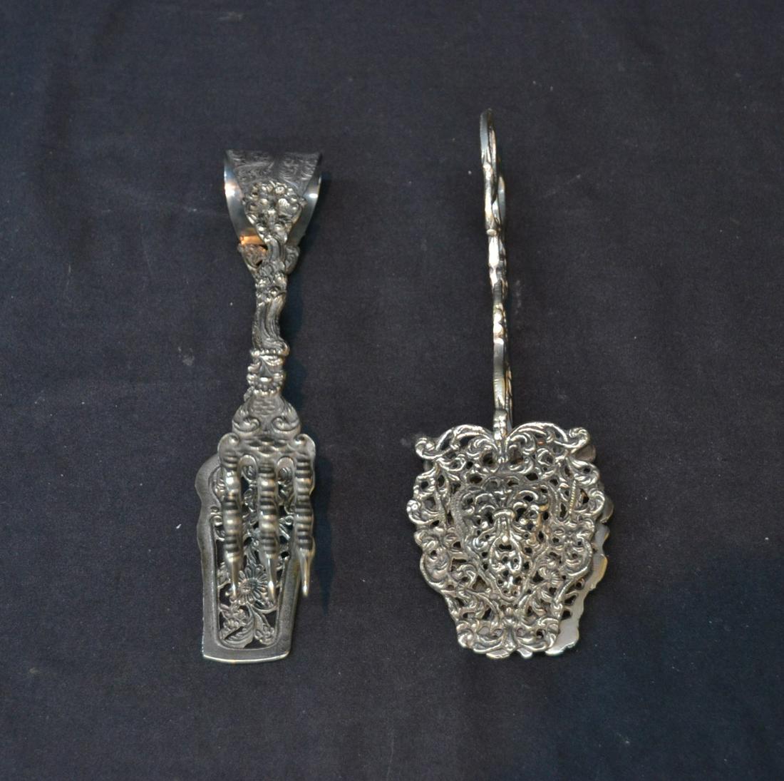 (2) VICTORIAN EMBOSSED SILVER PLATE: SERVING PIECES - 2" x 8 1/2"
