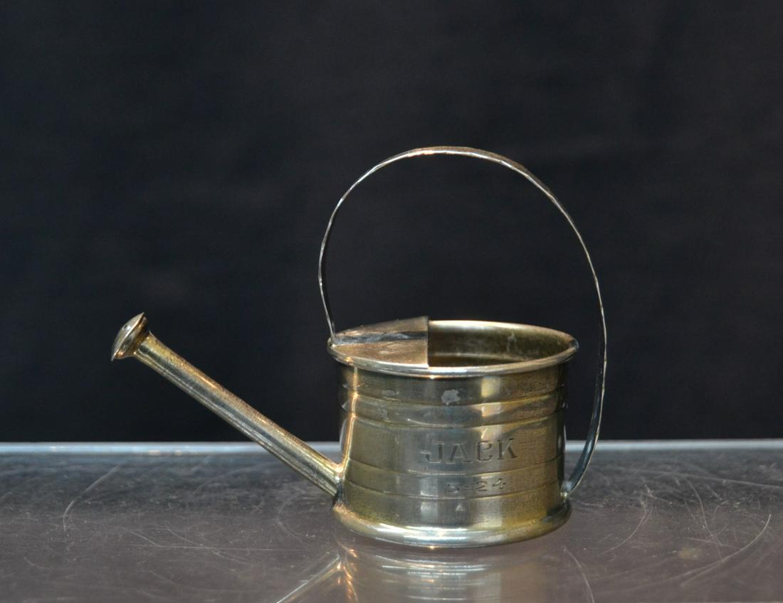 CARTIER STERLING SILVER WATERING CAN: INSCRIBED JACK - 5-24 ; 4 1/2' x 2" x 3 1/2"