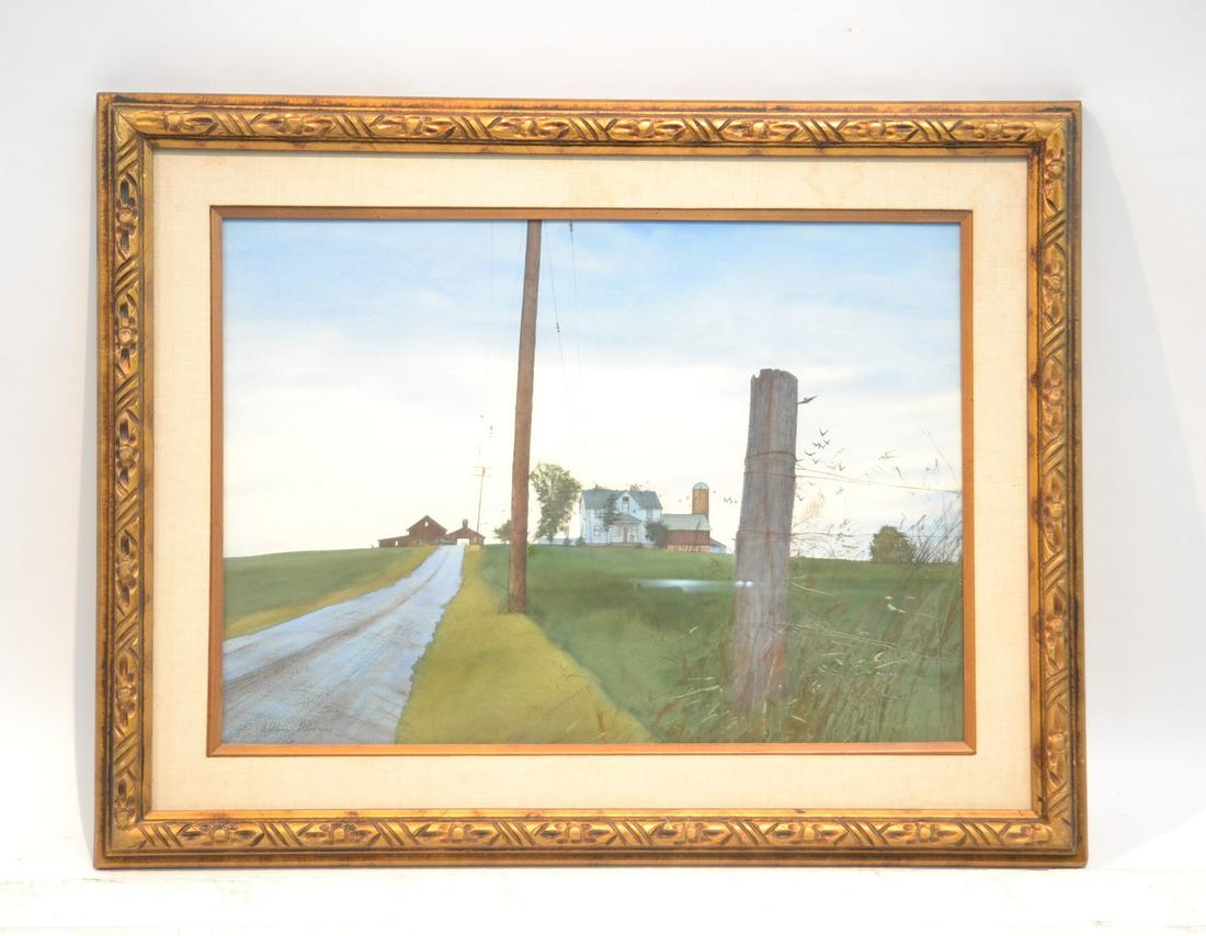 WILLIAM NELSON (AMERICAN, B. 1942) WATERCOLOR: OF COUNTRY STREET , SIGNED WILLIAM NELSON , LOWER LEFT - 27 1/2" x 19 1/2" ; 36 1/2" x 28 1/2"