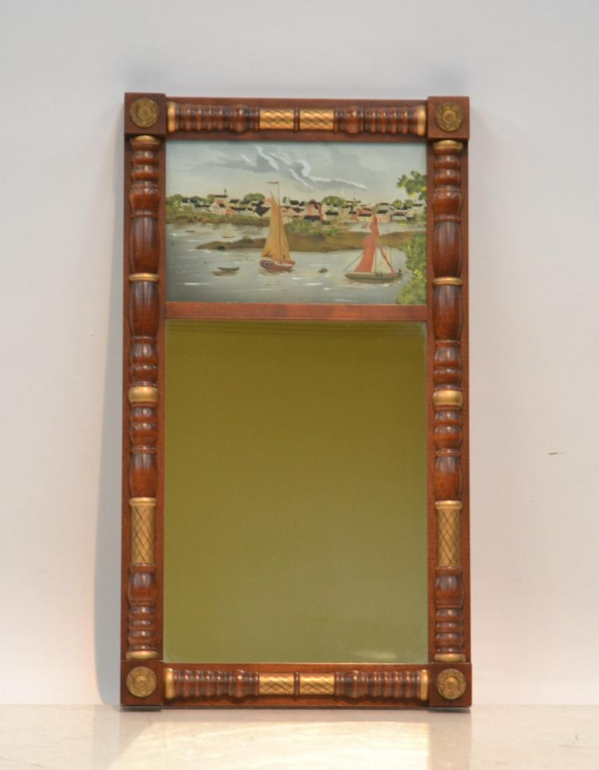 HITCHCOCK TRUMEAU MIRROR: HITCHCOCK LIMITED EDITION TRUMEAU MIRROR WITH HAND PAINTED "PORTSMOUTH" HARBOR SCENE , ARTIST SIGNED R. CARPENTER , MARKED HITCHCOCK. ALFORD & Co. , LIMITED EDITION 160/1000 - 17 1/2" x 30 1/2"