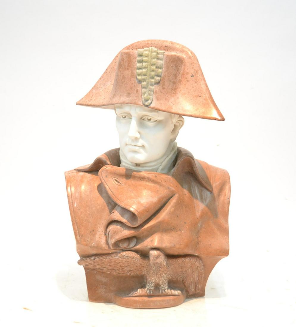 LARGE MARBLE & ALABASTER NAPOLEON BUST: AFTER RENZO COLUMBO , LARGE 2-TONE MARBLE & ALABASTER BUST OF NAPOLEON WITH EAGLE AT BASE - 18" x 12" x 27" (PLEASE NOTE THIS ITEM IS HEAVY FOR SHIPPING & WOULD NEED TO BE FREIGHTED)
