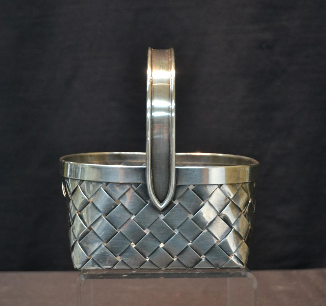 CARTIER STERLING SILVER WOVEN BASKET: CARTIER STERLING SILVER BASKETWEAVE BASKET - 6 1/2" x 5 3/4" x 6 3/4" ; 12.62ozt