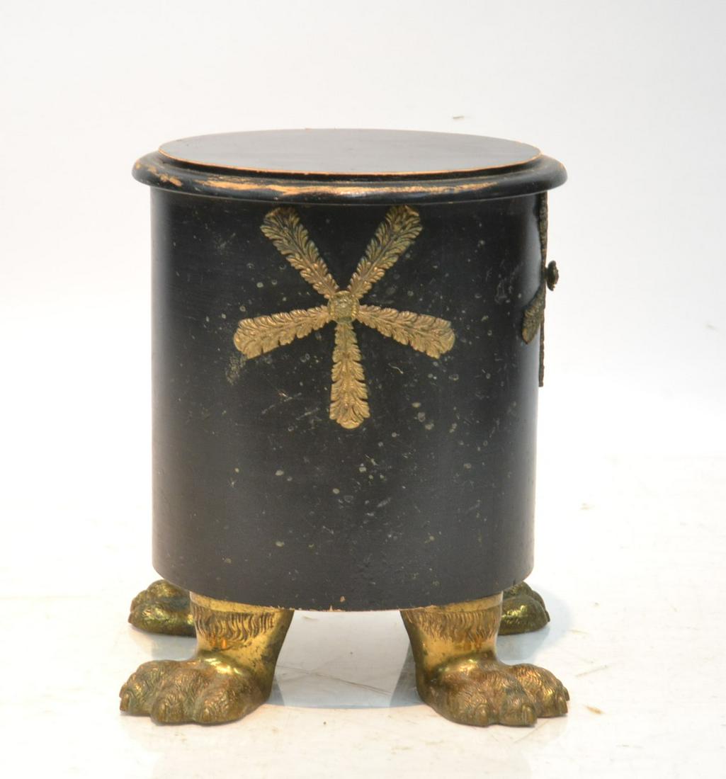 EBONIZED WOOD PEDESTAL WITH BRONZE LION FEET: & MOUNTS - 12 1/2" x 12 1/2" x 15"