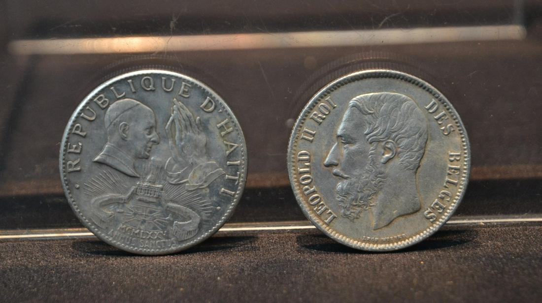 (2) SILVER COINS INCLUDING 1873 LEOPOLD II 5 FRANC: COIN & 1975 REPUBLIQUE D' HAITI 50 GOURDES