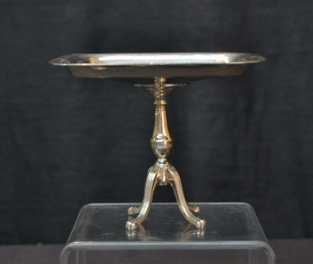 THE FRANK HERSCHEDE COMPANY STERLING SILVER TAZZA: STERLING SILVER TABLE FORM STANDING TRAY ON (4) LEGS IN THE FORM OF A TABLE ; MARKED FRANK HERSCHEDE COMPANY - 11.37ozt ; 6" x 6" x 5"
