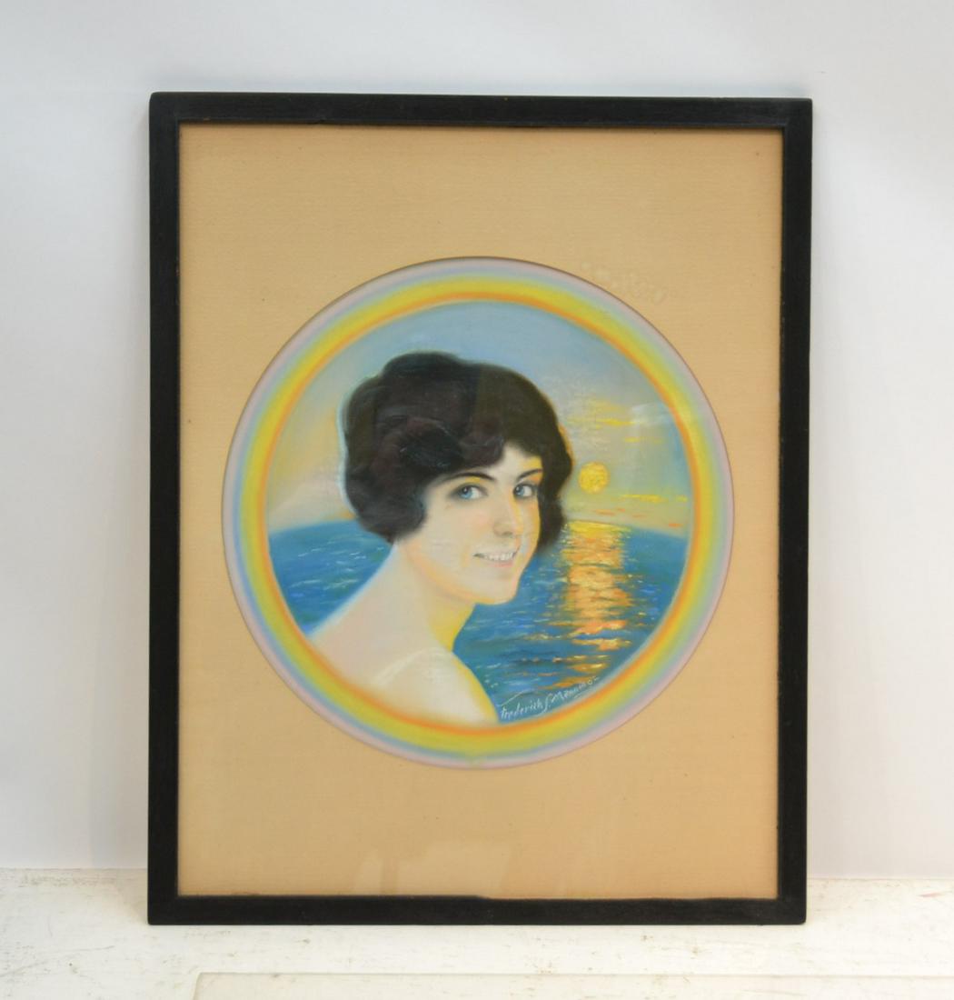 PASTEL PORTRAIT OF COMPOSER ANITA OWEN: SIGNED FREDERICK MANNINO ; ANITA OWEN (1874-1932) WITH ANITA OWEN SHEET MUSIC BOOKLET INVERSO - IMAGE IS 16 1/2" D ; 21 1/2" x 27" OVERALL