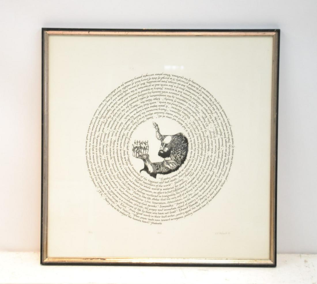 J.J. RICHARD "POET" LITHOGRAPH: HAND SIGNED JJ RICHARD , 1970 , NUMBERED 8/14 - 20 1/2' x 20 1/2" OVERALL