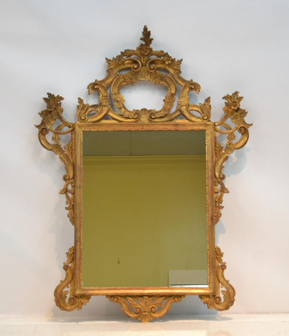 ANTIQUE CARVED ITALIAN GILTWOOD MIRROR: 38" x 52"