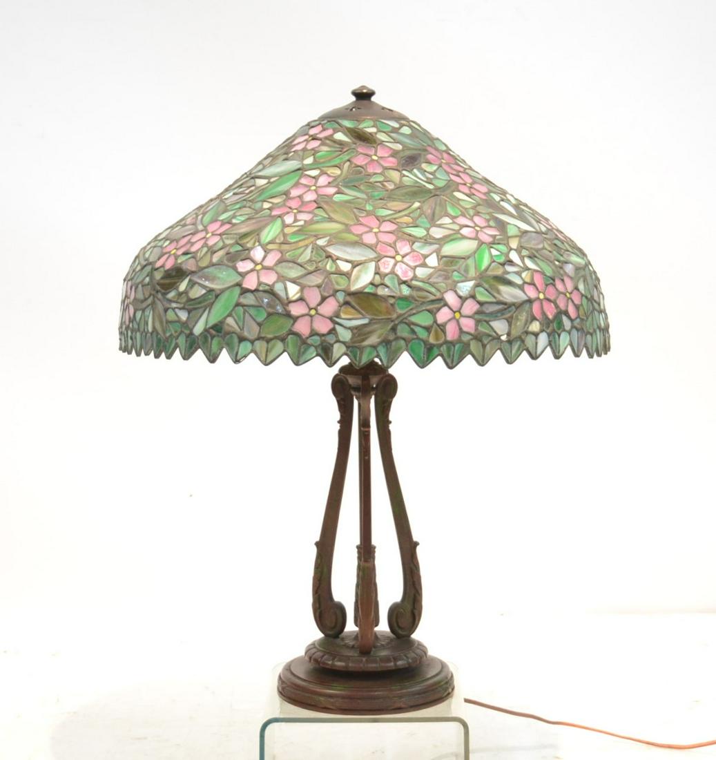 HANDEL CHERRY BLOSSUMS LEADED GLASS Lot Art | HANDEL LEADED TABLE LAMP.