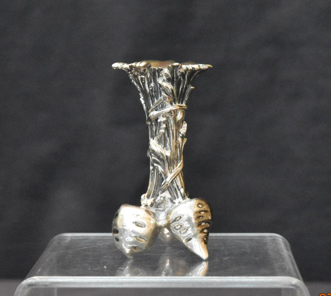 CHRISTOFLE SILVER PLATE TOOTH PICK HOLDER: IN THE FORM OF (3) TURNIPS FORMING TOOTH PICK HOLDER OR BUD VASE - 2" x 4 1/2"