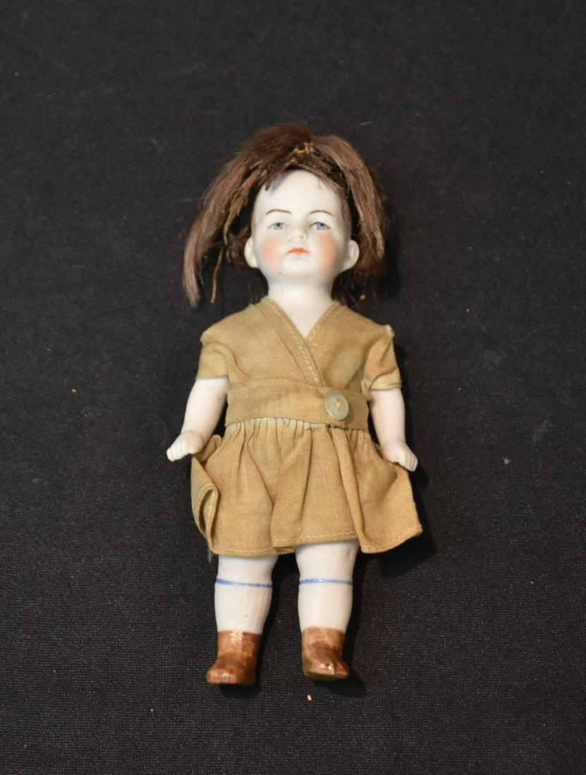 ALL BISQUE GERMAN DOLL MODEL 620: ALL BISQUE GERMAN DOLL 620 , 2 1/2 ALL BISQUE DOLL WITH INTAGLIO EYES & BROWN BOOTS - 5" TALL