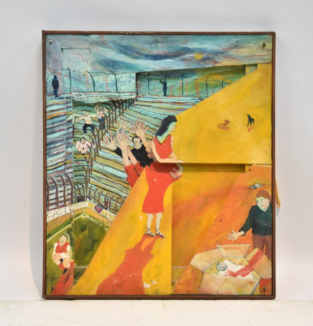 "THE BABY SQUAD" 3-DIMENSIONAL PAINTING: 3-DIMENSIONAL PAINTING OF THE BABY SQUAD , WHICH IS FOOTBALL HOOLIGAN FIRM LINKED TO LEICESTER CITY , ENGLISH PREMIER LEAGUE FOOTBALL TEAM , AKA LEICESTER CITY BABY SQUAD , SIGNED RAY WARD ? , 1988 , 