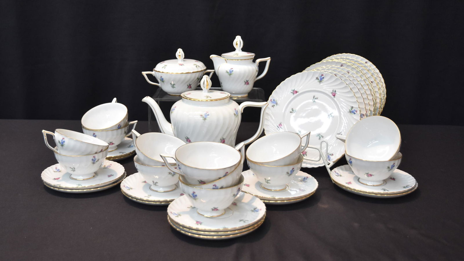 ROYAL TETTAU , GERMAN PORCELAIN TEA SET: CONSISTING OF (12) CAKE PLATES, (13) CUPS , (12)SAUCERS, SUGAR , CREAMER & TEA POT -
