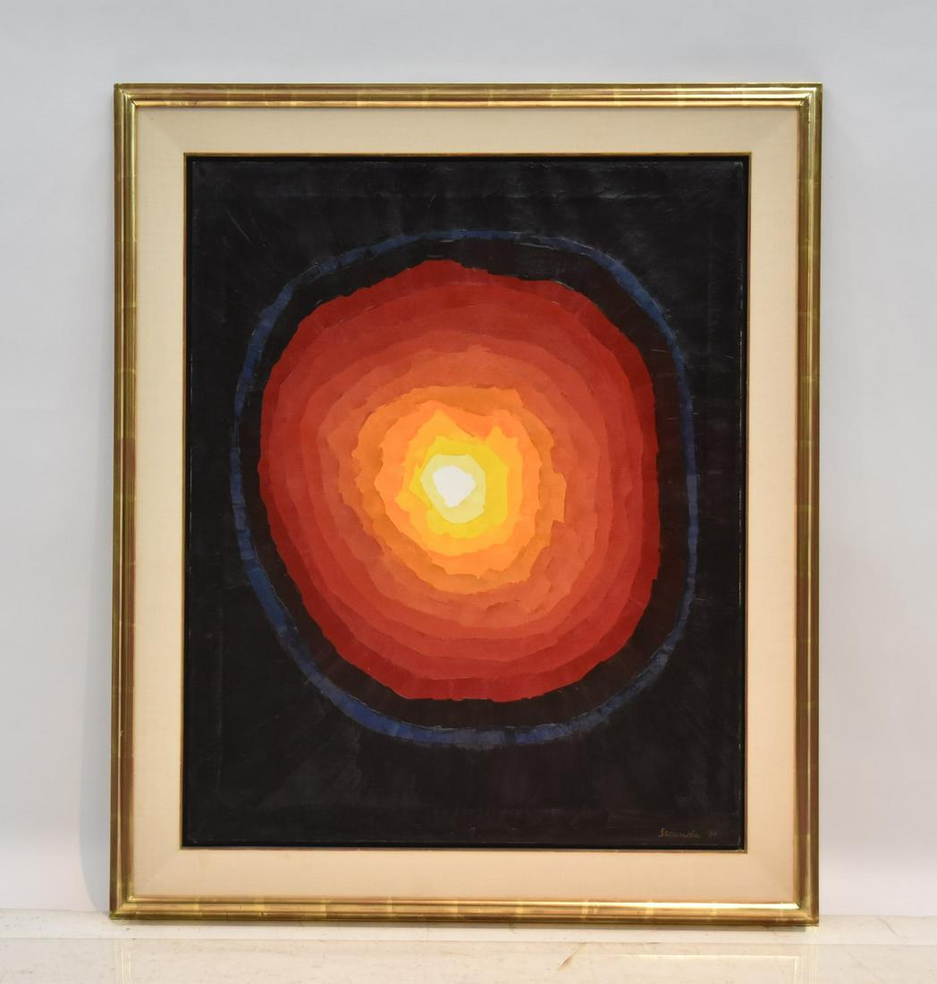 ARTHUR SECUNDA (AMERICAN, b. 1927) OIL ON CANVAS: ARTHUR SECUNDA , ABSTRACT OIL ON CANVAS TITLED "EMBERS" , SIGNED SECUNDA - 27" x 33" ; 33" x 40" FRAMED