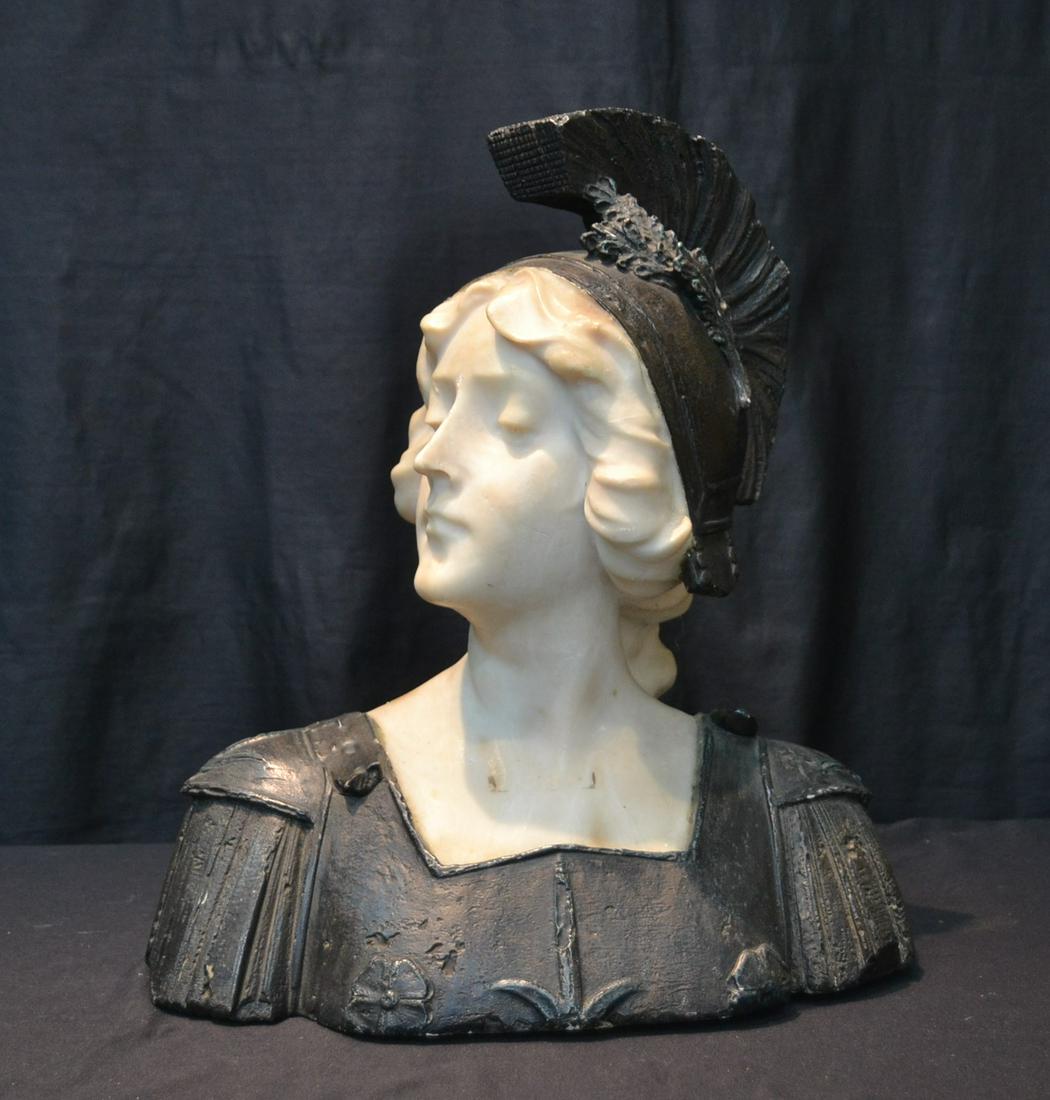 JOAN OF ARC 2-TONE ALABASTER BUST - 15" x 17": JOAN OF ARC 2-TONE ALABASTER BUST - 15" x 17"