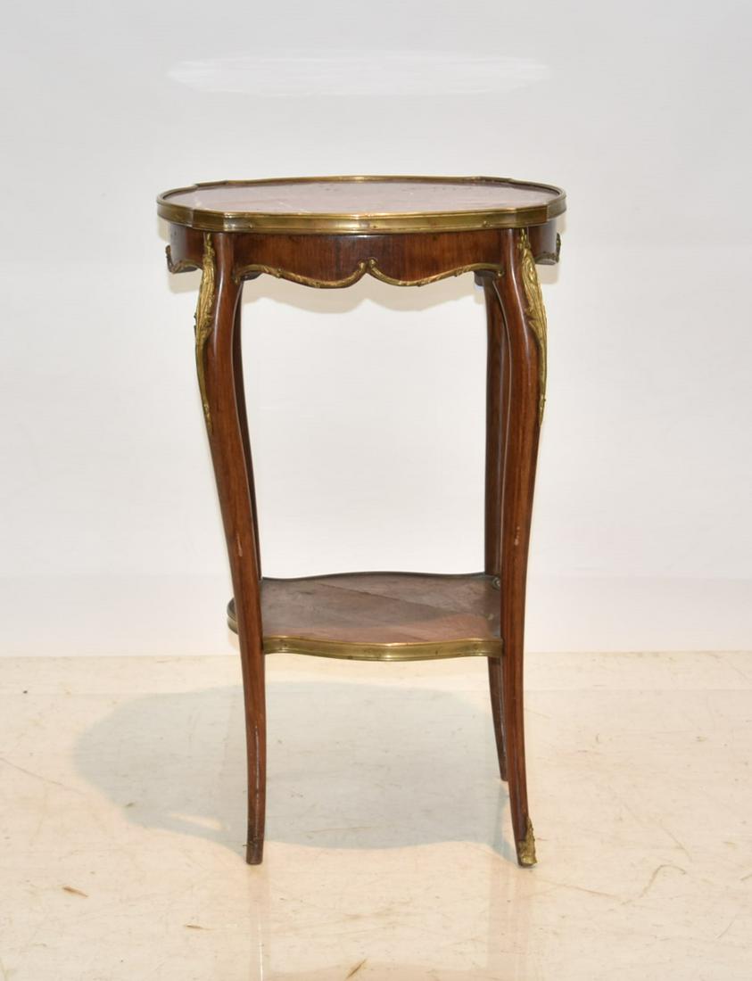 FRENCH MARBLE TOP STAND WITH BRONZE MOUNTS: 17 1/2" x 28" (NEEDS TO BE TIGHTENED UP)