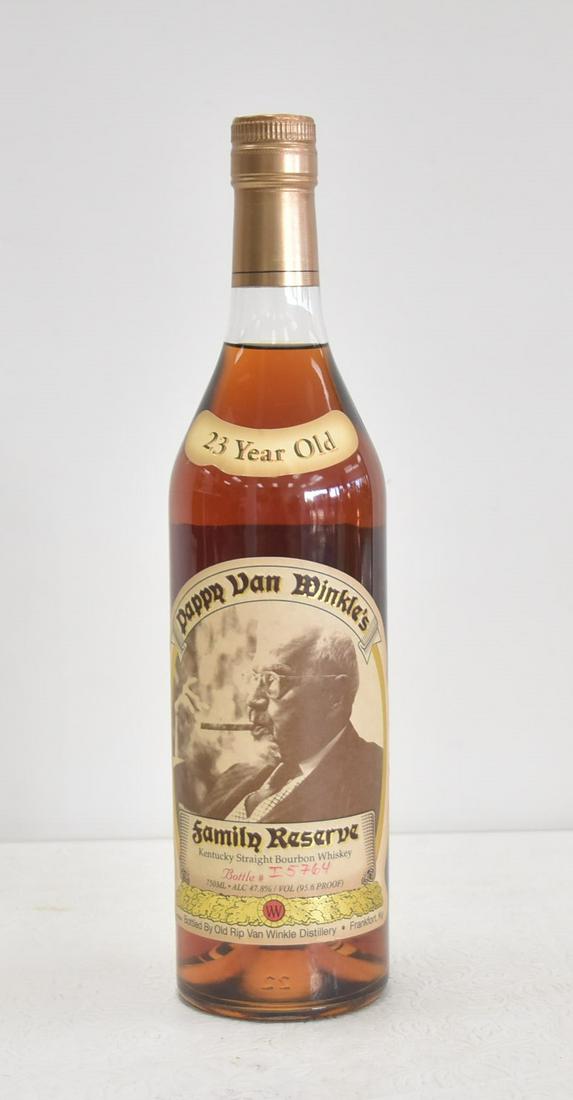 PAPPY VAN WINKLE 23 YEAR OLD BOURBON: Pappy Van Winkle 23 Year Old Family reserve Unopened Collectors bottle which is a very rare, limited edition collectors bourbon that takes generations of distilling know-how to produce. Only the most 