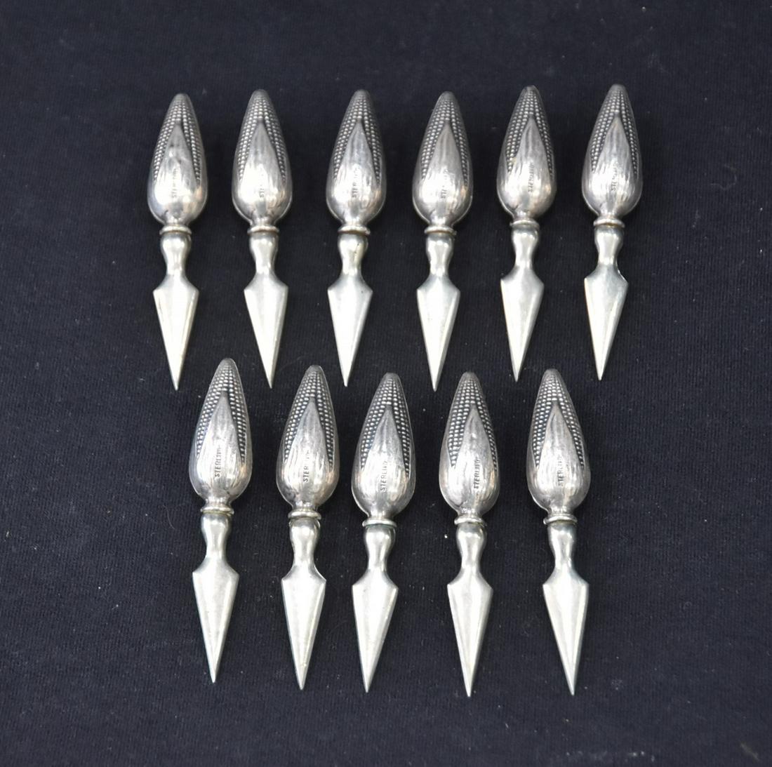 (11) STERLING SILVER CORN HOLDERS - 2 3/4": (11) STERLING SILVER CORN HOLDERS - 2 3/4"