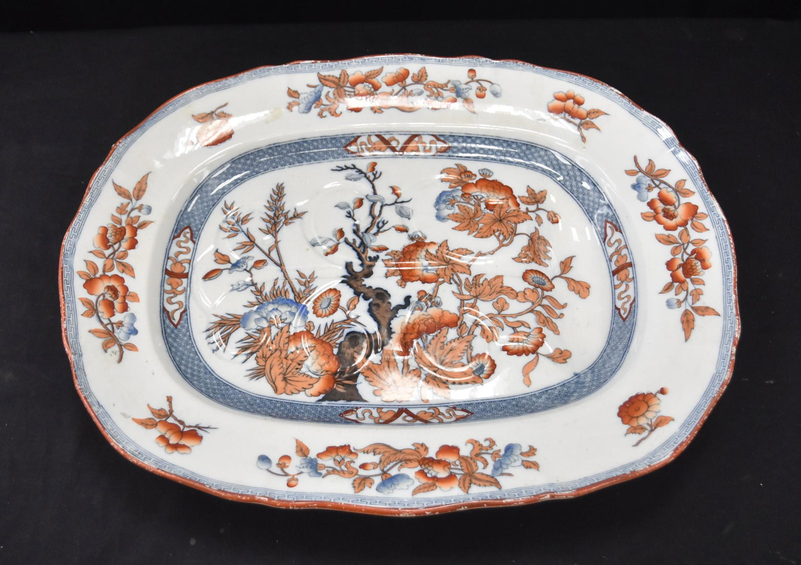 LARGE ENGLISH IRONSTONE TREE OF LIFE MEAT PLATTER: ENGLISH SPODE NEW STONE MEAT PLATTER - 19 1/2" x 15 1/2" (SOME WEAR )