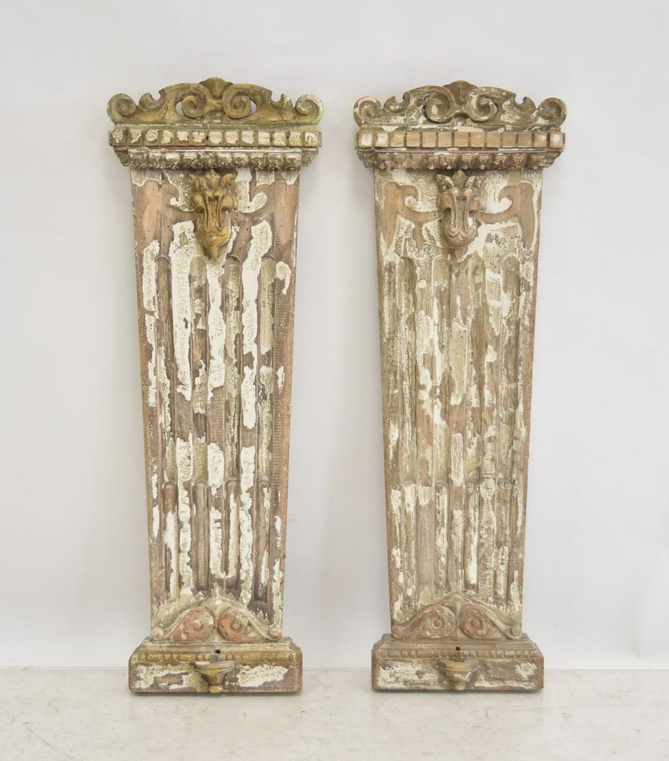 (Pr) CARVED DISTRESSED WOOD WALL ELEMENTS: (Pr) ITALIAN STYLE CARVED DISTRESSED WOOD WALL ELEMENTS - 14" x 2 1/2" x 41"
