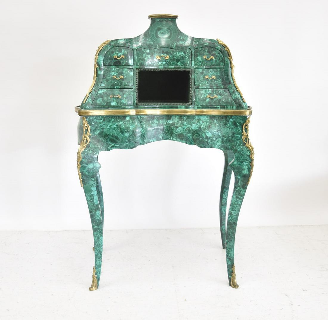 MALACHITE & BRONZE CABINET: MALACHITE CABINET WITH BRONZE MOUNTS - 31" x 21" x 48"