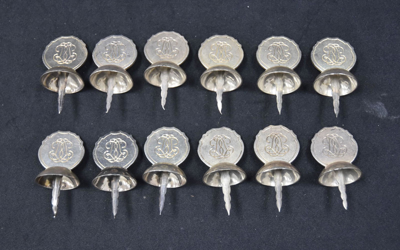 (12) PUIFORCAT , PARIS STERLING SILVER CORN HOLDERS: (12) PUIFORCAT , PARIS 950 FRENCH SILVER CORN HOLDERS OR CORK STOPPERS - 1 1/4" x 2 1/2"