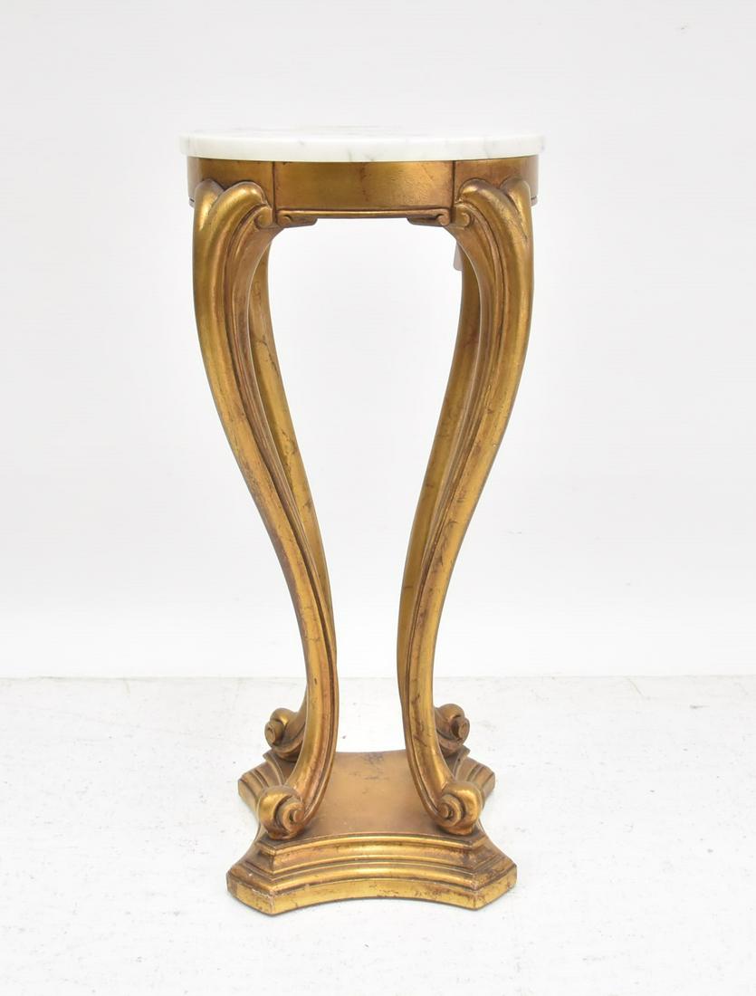 GILTWOOD MARBLE TOP STAND: GILTWOOD MARBLE TOP PEDESTAL STAND - 16" x 31"