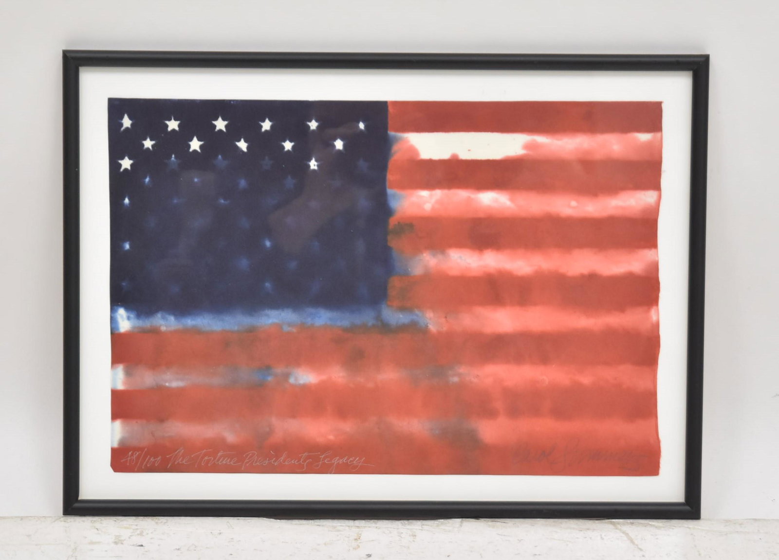 CAROL SUMMERS (AMERICAN, 1925-2016): SERIGRAPH "THE TORTURE PRESIDENTS LEGACY" , HAND SIGNED & NUMBERED 48/100 - 17" x 11 1/2" ; 20" x 14 1/2" FRAMED