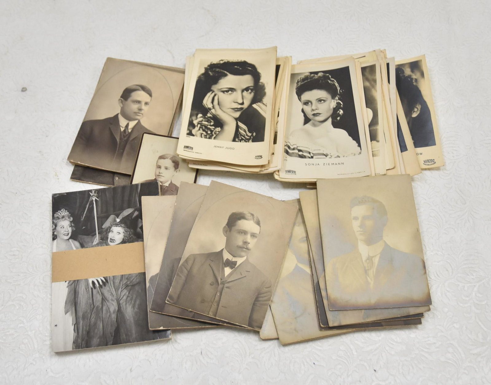 ASSORTED ANTIQUE CABINET CARD PHOTOGRAPHS: I LOVE LUCY POSTCARDS & ASSORTED GERMAN MOVIE STAR POSTCARDS