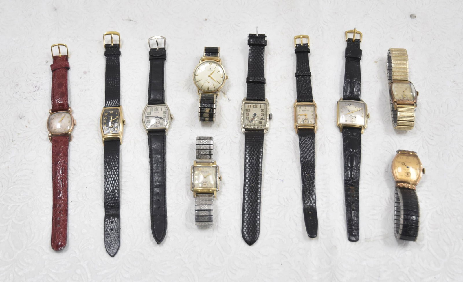 (10) VINTAGE GOLD FILLED WATCHES INCLUDING: BULOVA , BENRUSS , GRUEN , HAMILTON & BROOKS