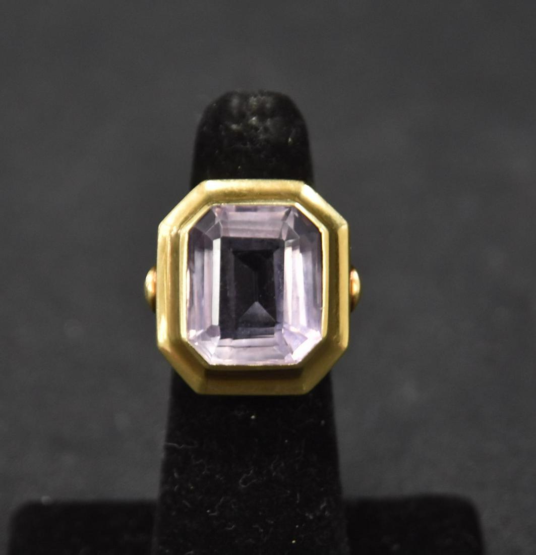 18kt EMERALD CUT TOPAZ ? RING: SIZE 4 3/4 ; 10.8grams