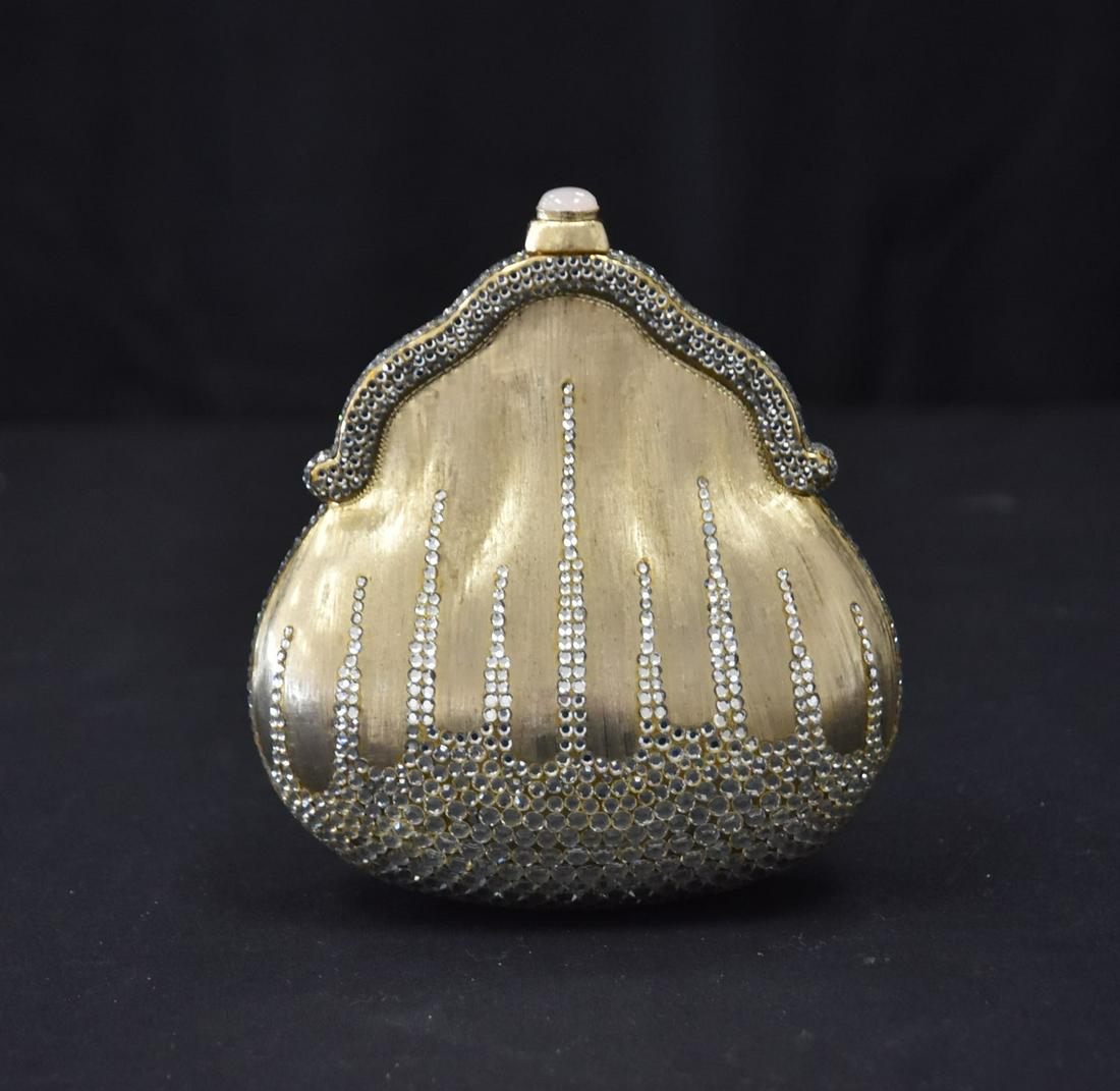JUDITH LEIBER , MINAUDIERE PURSE: JUDITH LEIBER BAG FORM PURSE WITH ORIGINAL COMB & MIRROR - 5" x 2 1/2" x 5 1/4"