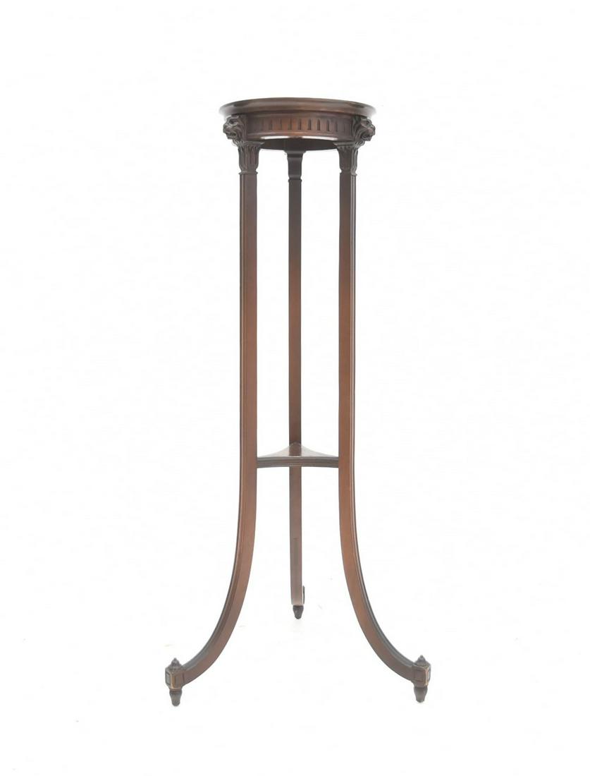 ZINGERLE MAHOGANY GUERIDON STAND: WITH GARGOYLE MASKS - 18" x 41" (SOME FINISH LOSS ON TOP)