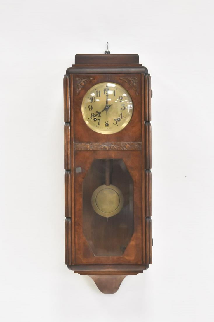 BURLED WESTMINSTER CHIME WALL CLOCK: BURLED WESTMINSTER CHIME WALL CLOCK - 12" x 8" x 32 1/2"