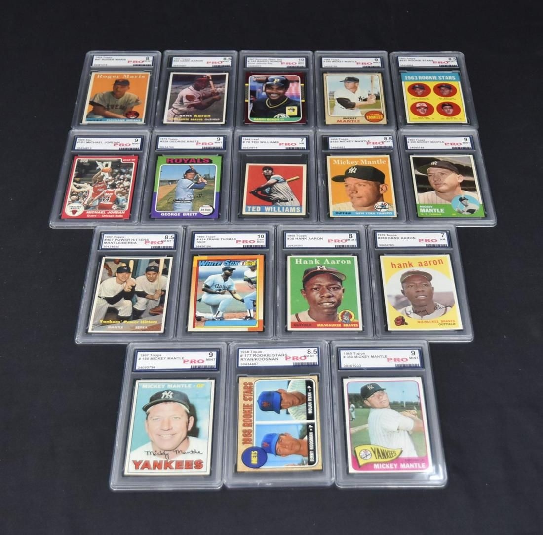 (17) REPLICA SPORTS CARDS INCLUDING: MICHAEL JORDAN , MICKEY MANTLE , NOLAN RYAN , PETE ROSE , GEORGE BRETT & TED WILLIAMS