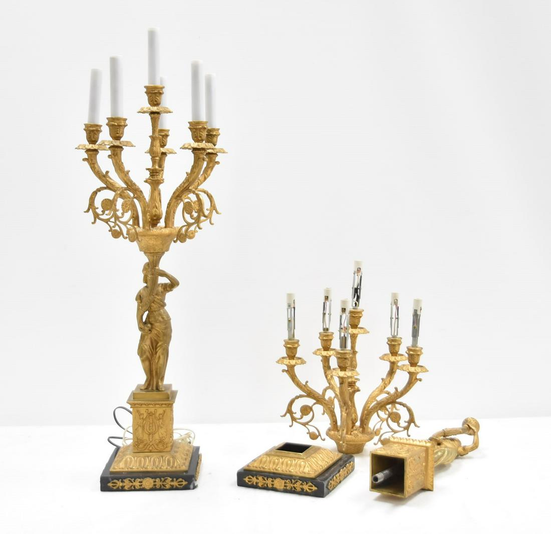 (Pr) 5-LIGHT FIGURAL BRONZE CANDELABRAS: 11" x 29" PLUS 4" CANDLES