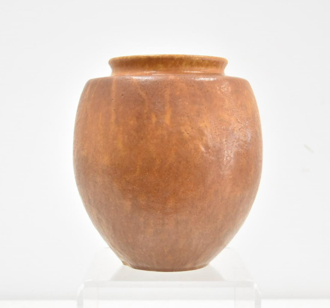 GRUEBY FAIENCE Co. POTTERY VASE: GRUEBY BROWN POTTERY VASE - 6" x 8"this has a shallow glazed over circular mark in which you can see pottery , boston usa ...the grueby part is tough to see but you can make out the gr ; so would be g