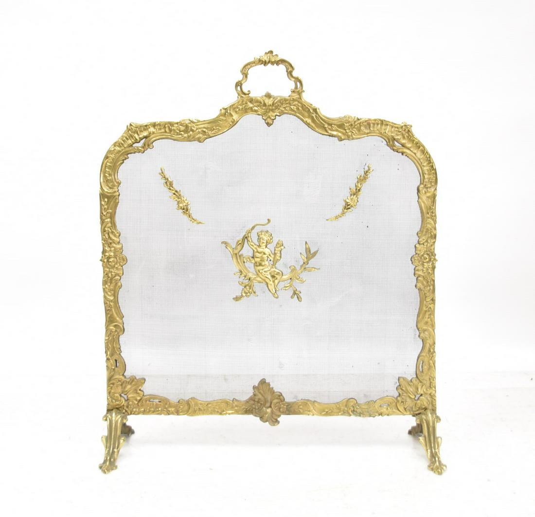 ANTIQUE BRONZE & MESH FIRESCREEN: WITH CUPID - 26" x 9" x 32"